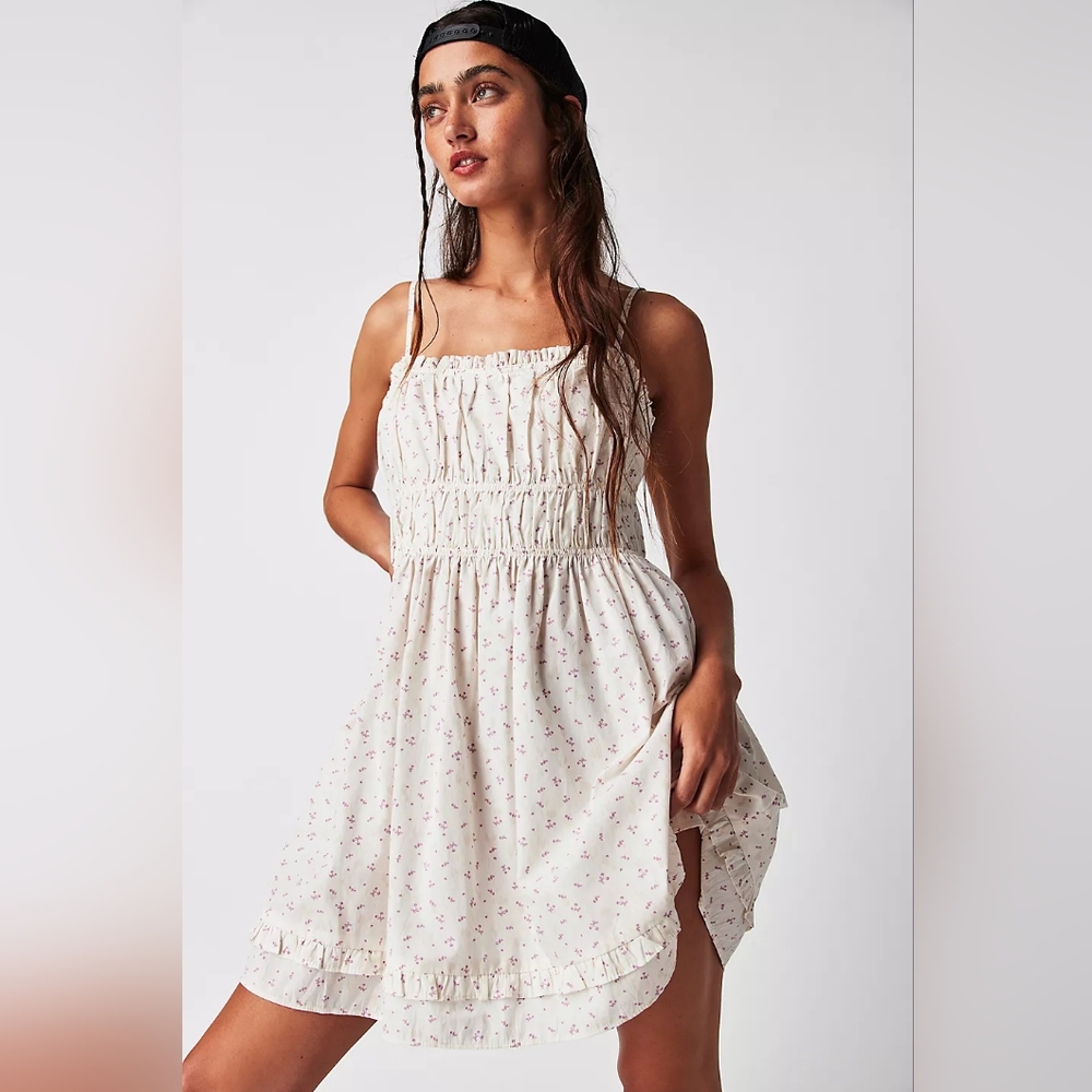 Free People Gabby Short Dress in Ivory Combo NWT